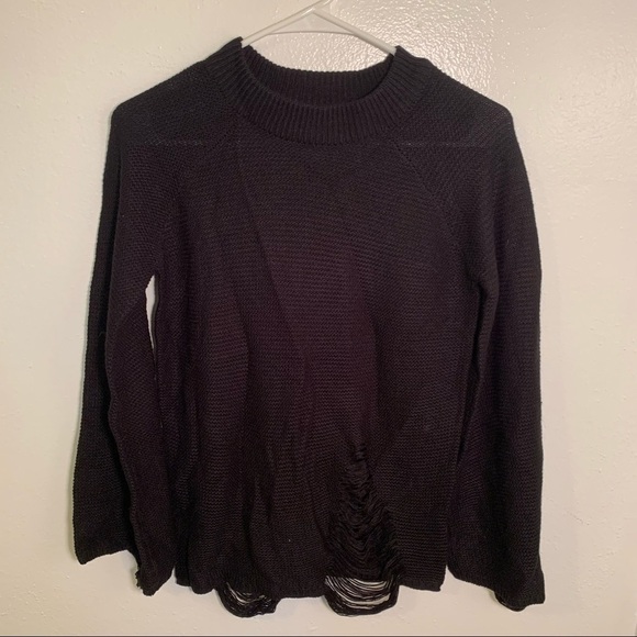 Say What? Mock Neck Sweater Black Ripped - Picture 2 of 10